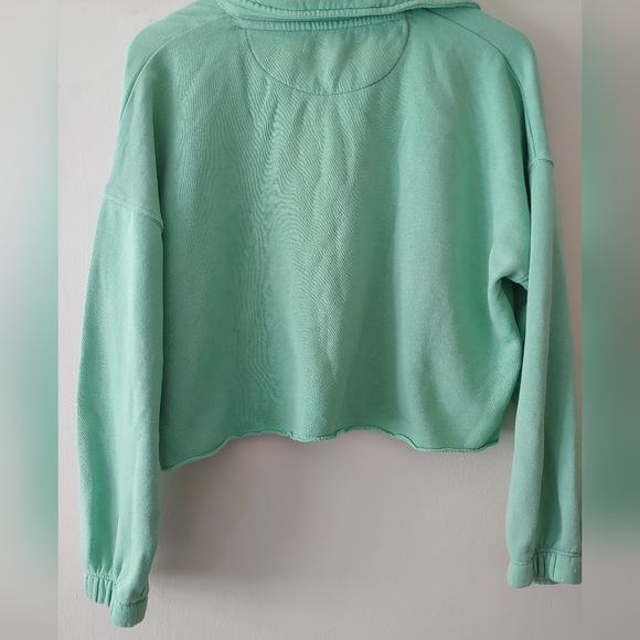 Aerie Fleece-Of-Mind Cropped Polo Sweater Top Mint Green Size Small - Picture 5 of 8